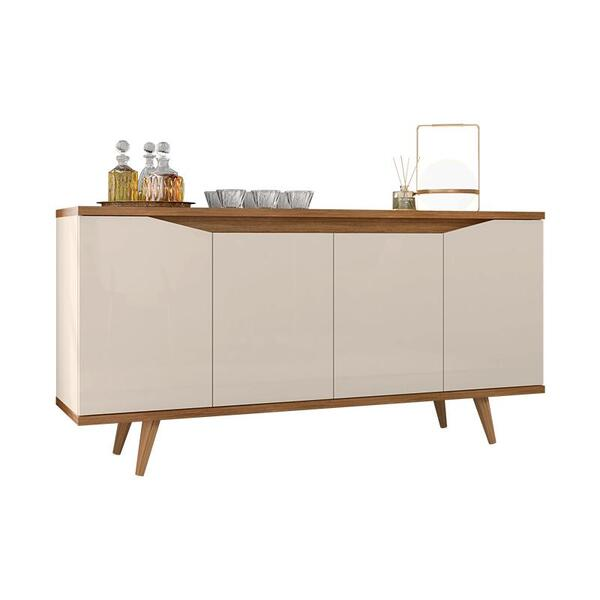 Aparador Buffet Grace Com 4 Portas E Pés De Madeira Maciça - Viva Lar Moveis