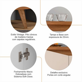 Aparador Buffet Grace Com 4 Portas E Pés De Madeira Maciça -  Viva Lar Moveis