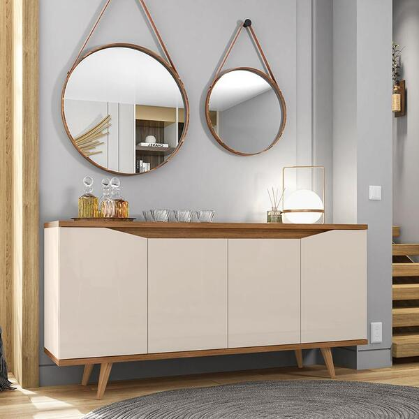 Aparador Buffet Grace Com 4 Portas E Pés De Madeira Maciça -  Viva Lar Moveis