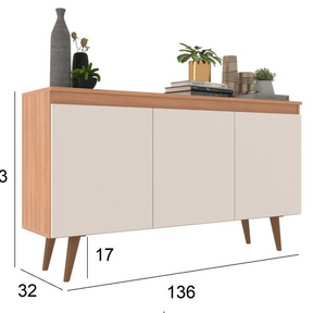 Buffet 3 Portas 136cm Retrô Elza Yescasa Freijó/off White - Viva Lar Moveis