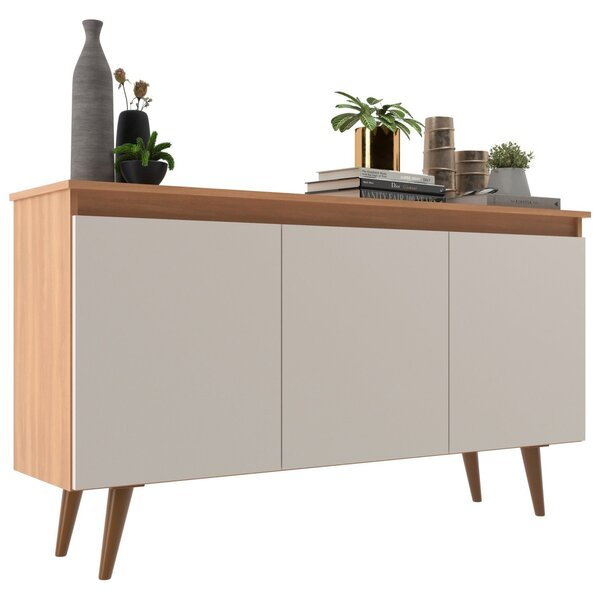Buffet 3 Portas 136cm Retrô Elza Yescasa Freijó/off White - Viva Lar Moveis