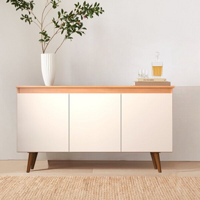 Buffet 3 Portas 136cm Retrô Elza Yescasa Freijó/off White - Viva Lar Moveis