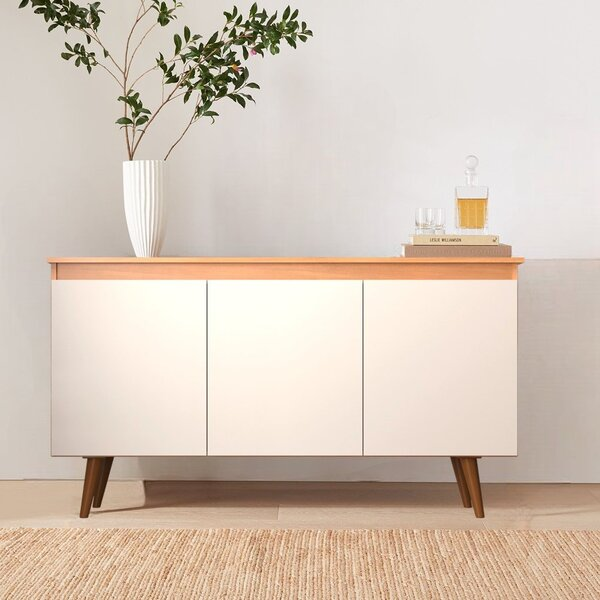 Buffet 3 Portas 136cm Retrô Elza Yescasa Freijó/off White - Viva Lar Moveis