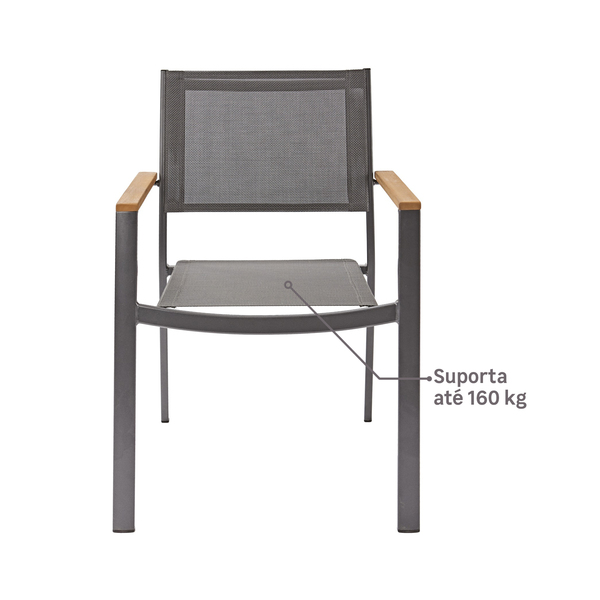 Cadeira de Jardim em Alumínio 84x55cm Cinza Oris Naterial -  Viva Lar Moveis