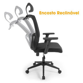 Cadeira De Escritório Ergonômica Imperial Com Apoio De Cabeça E Relax - Preto -  Viva Lar Moveis