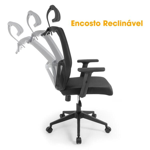 Cadeira De Escritório Ergonômica Imperial Com Apoio De Cabeça E Relax - Preto -  Viva Lar Moveis