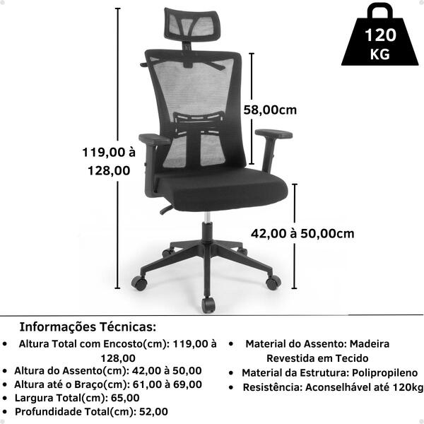 Cadeira De Escritório Ergonômica Imperial Com Apoio De Cabeça E Relax - Preto -  Viva Lar Moveis