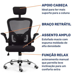 Cadeira De Escritório Moob Barcelona Giratória Ergonômica Com Sistema Relax Preta -  Viva Lar Moveis