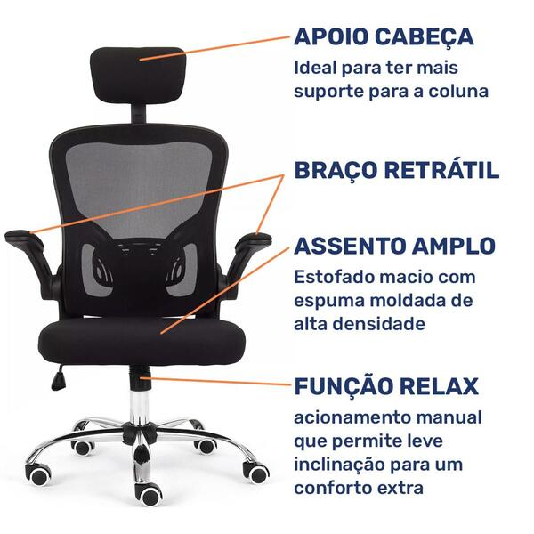 Cadeira De Escritório Moob Barcelona Giratória Ergonômica Com Sistema Relax Preta -  Viva Lar Moveis