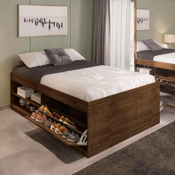 Cama Bau Casal Com Sapateira Embutida Malbec Vanessa Framar - Viva Lar Moveis