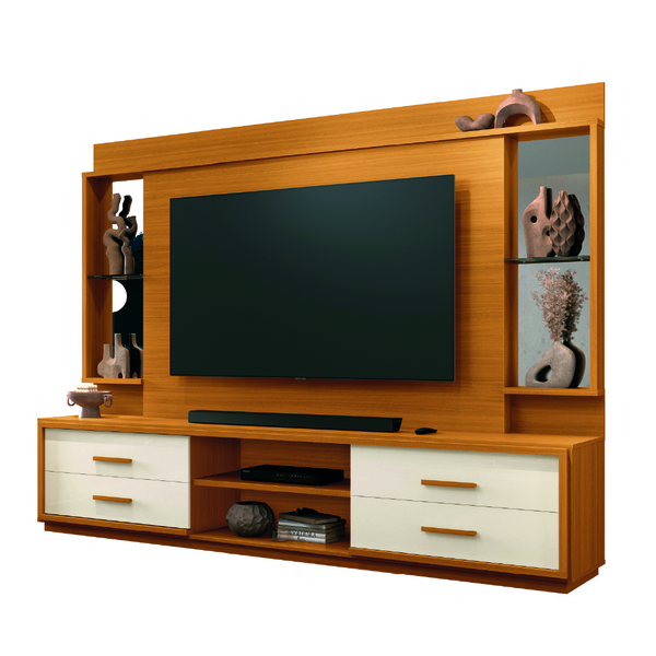 Estante Home Theater Com Espelho E Vidro Para Tv Até 75 Polegadas 2,40m Leni Edn -  Viva Lar Moveis