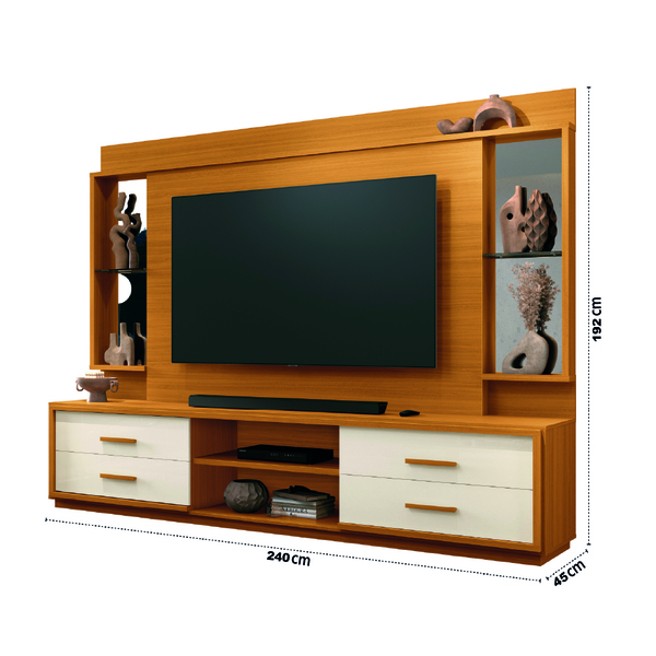 Estante Home Theater Com Espelho E Vidro Para Tv Até 75 Polegadas 2,40m Leni Edn -  Viva Lar Moveis