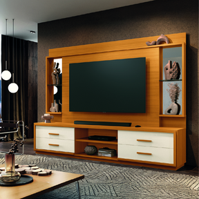 Estante Home Theater Com Espelho E Vidro Para Tv Até 75 Polegadas 2,40m Leni Edn -  Viva Lar Moveis