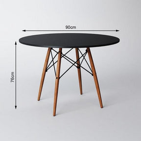 Mesa Redonda 90cm Com 4 Cadeiras Eames Eiffel Pés De Madeira Preta - Viva Lar Moveis