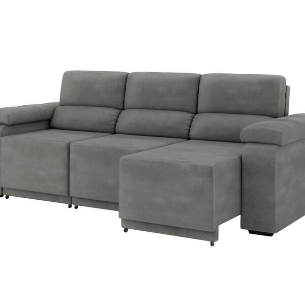 Sofá Retrátil Desmontável Suede 2,10m 3 Lugares Fox Cinza -  Viva Lar Moveis