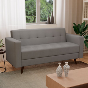 Sofá Vitrola 3 Lugares Suede Cinza - Viva Lar Moveis