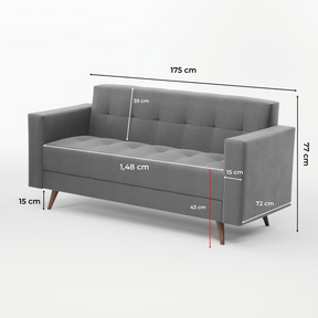 Sofá Vitrola 3 Lugares Suede Cinza - Viva Lar Moveis